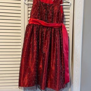 Red satin with black tulle girls dress